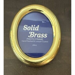 Vtg Solid Brass Oval Picture Photo Frame 2"x1.5" Hand Polished Lacquer